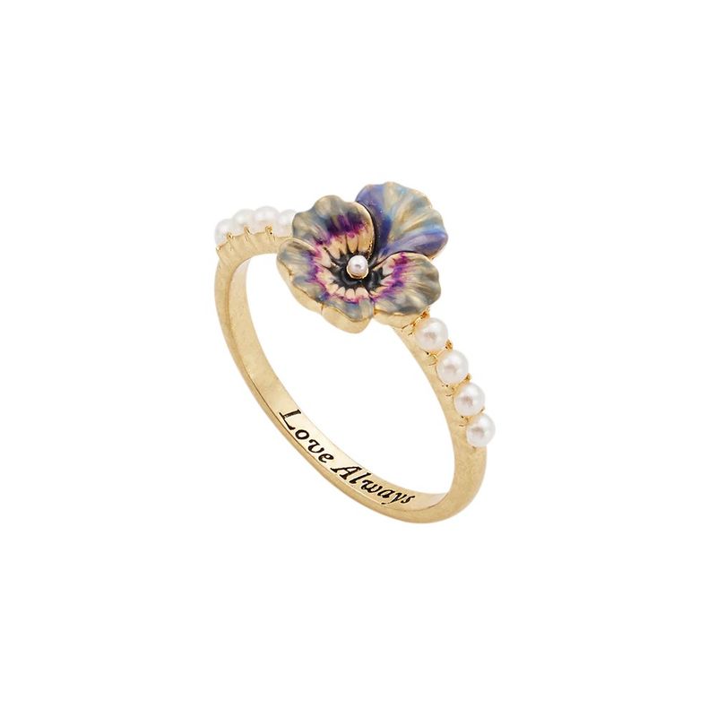 Fable Pansy Pearl Ring – Gullbelagt ring med blomster og perler