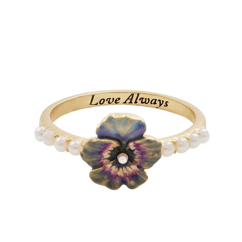 Fable Pansy Pearl Ring – Gullbelagt ring med blomster og perler